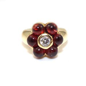 Gumuchian 18K Gold Garnet Diamond Halo Ring 5.5